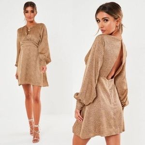 NWT Missguided Gold Keyhole Back Skater Dress